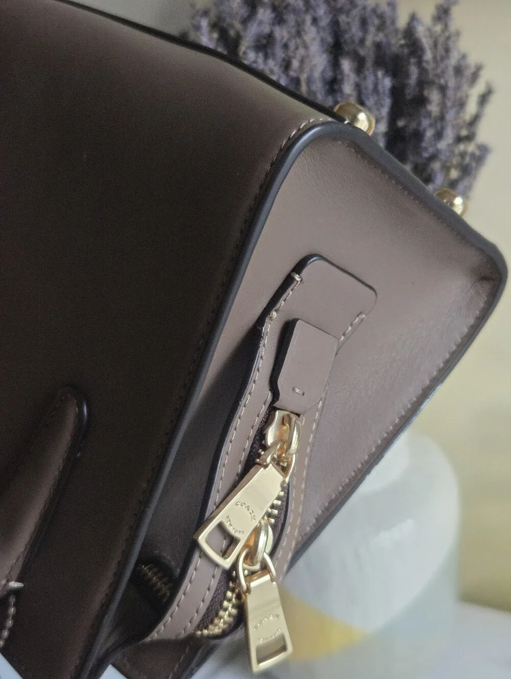 Like New Coach Andrea Dark Stone Carryall Satchel Bag Without Strap